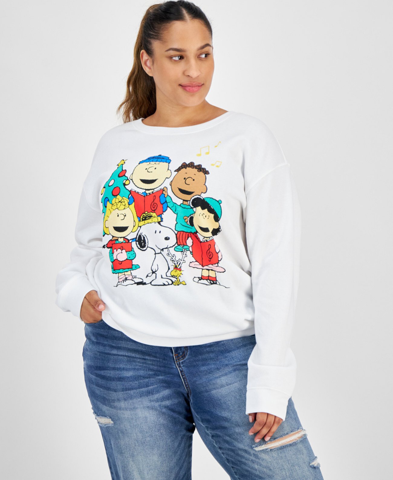 Trendy Plus Size Peanuts Graphic Holiday Sweatshirt Love Tribe