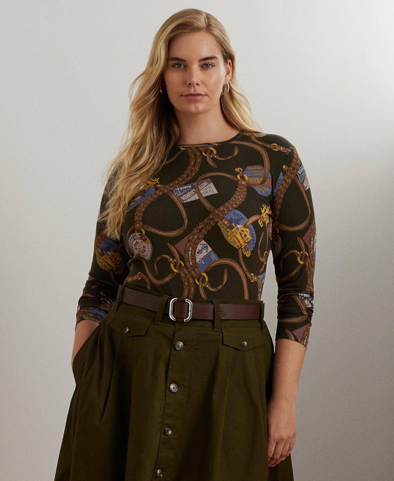 Женская Футболка LAUREN Ralph Lauren Plus Size Printed Long-Sleeve Tee LAUREN Ralph Lauren