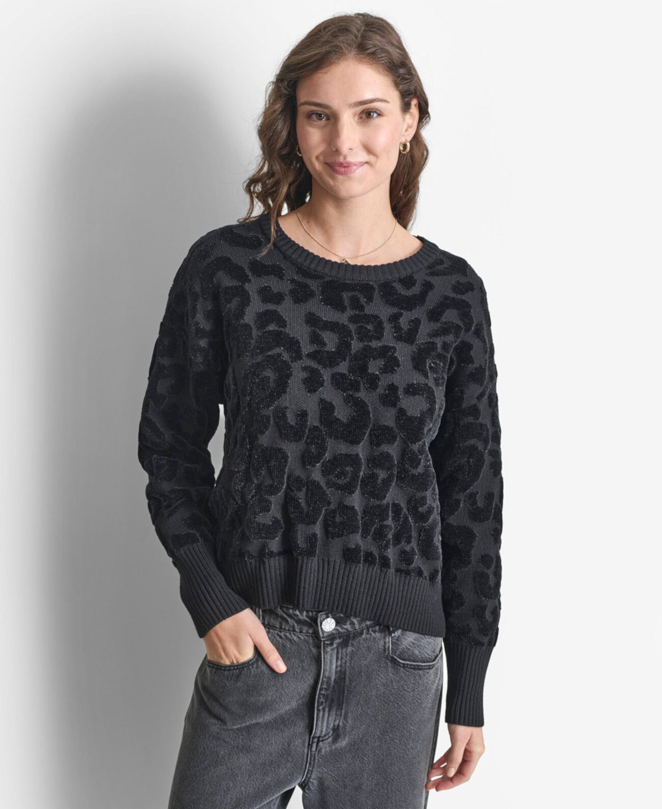 Women's Round-Neck Animal Chenille Sweater DKNY