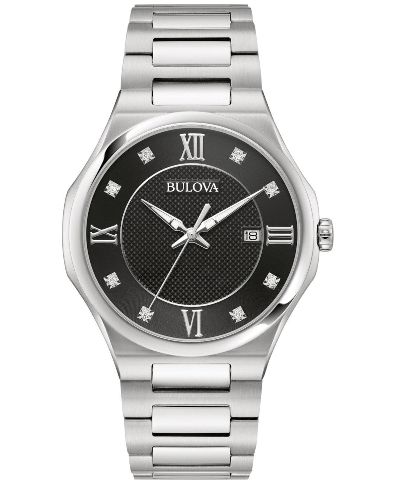 Men's Diamond Accent Stainless Steel Bracelet Watch 41mm Bulova