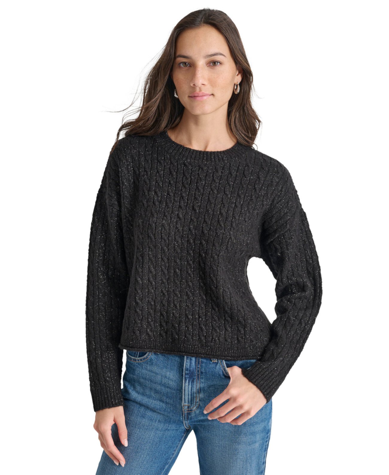 Women's Metallic Cable Knit Crewneck Sweater DKNY