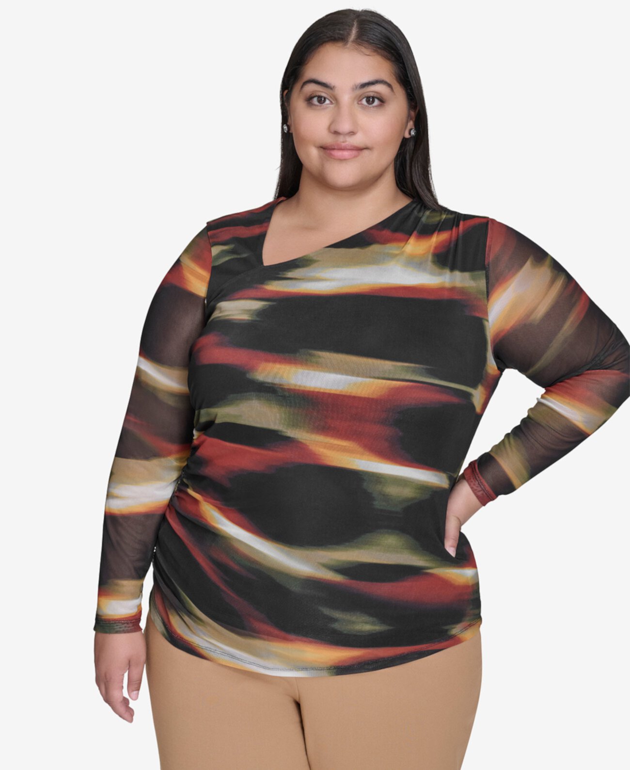 Женская Блузка DKNY Plus Size Printed Side-Ruched Asymmetric Top DKNY