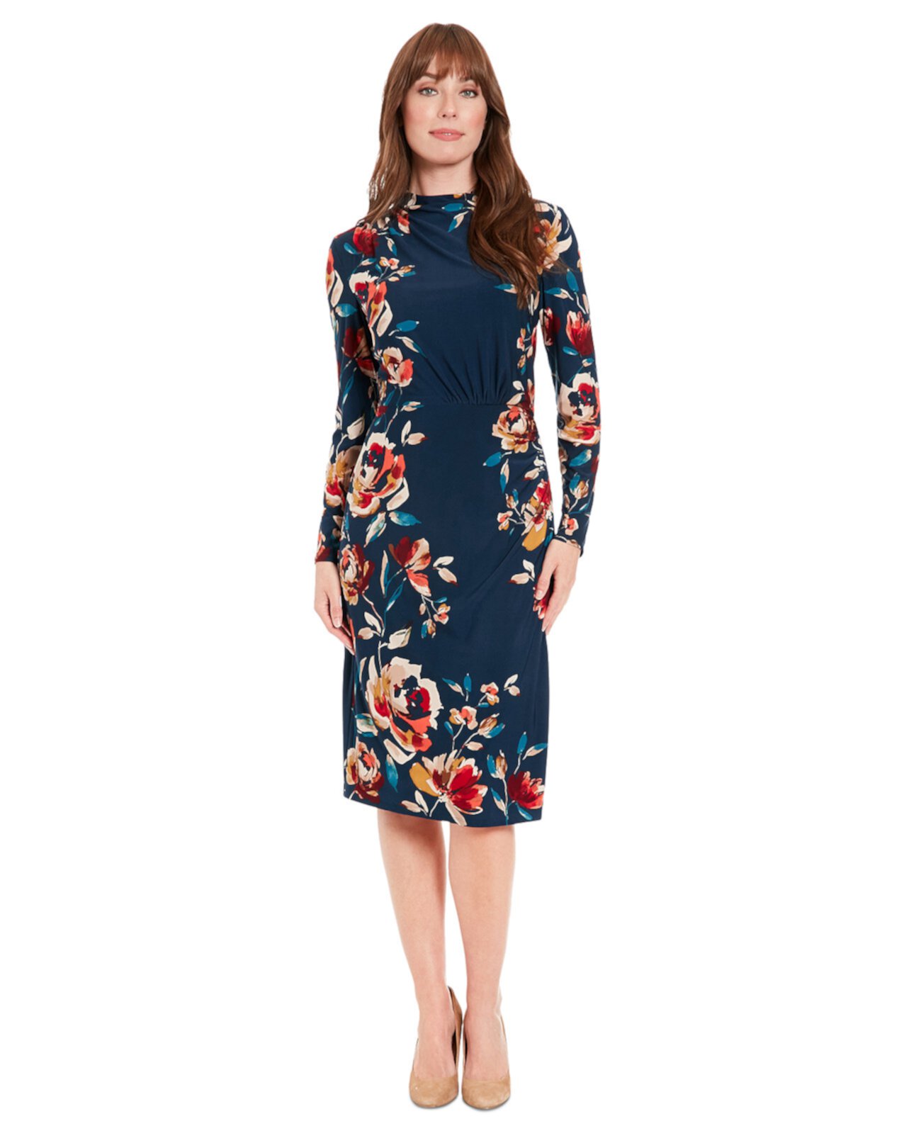 Женское Платье London Times Petite Floral Draped-Neck Ruched London Times