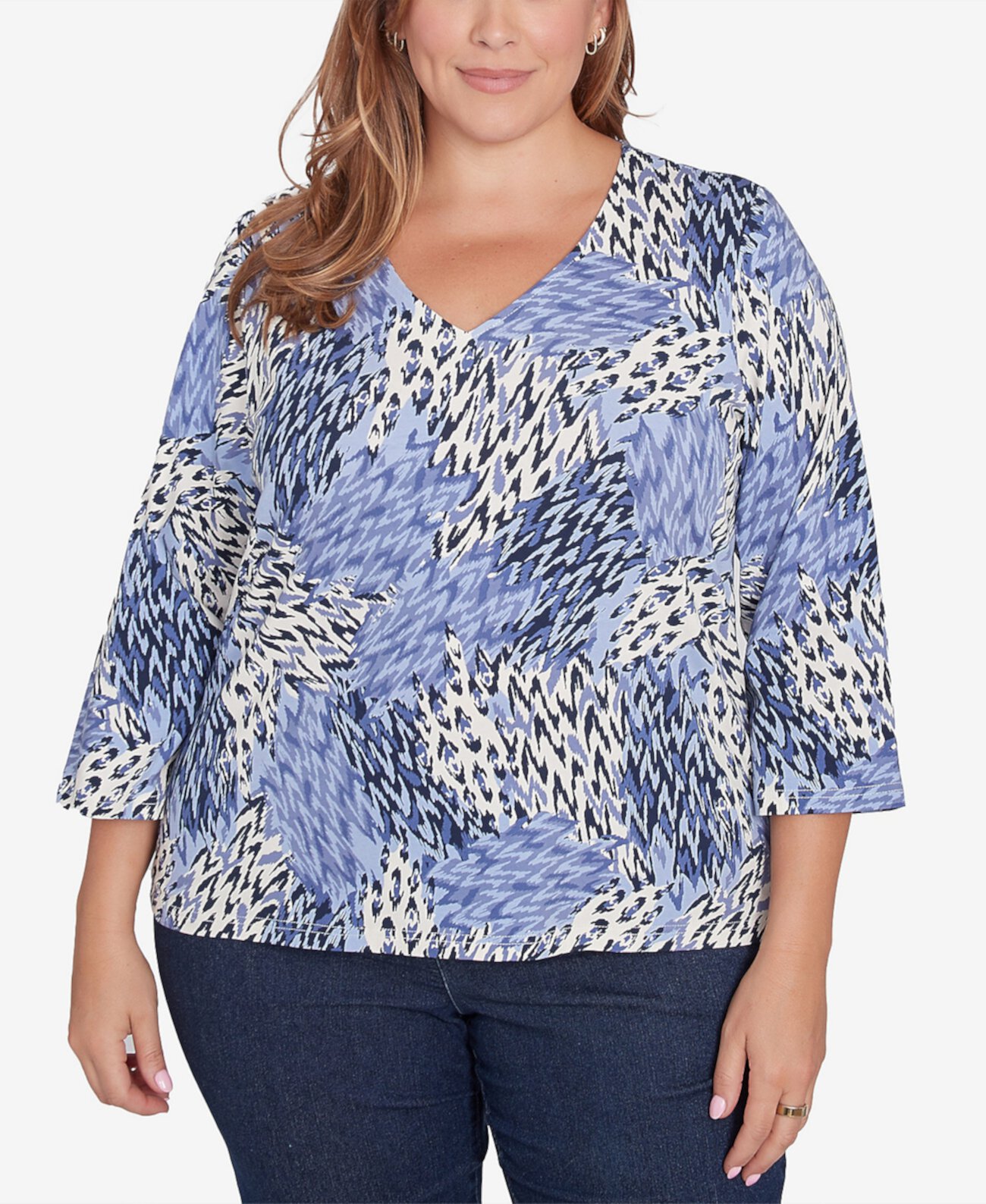 Женская Футболка HEARTS OF PALM Plus Size Printed Essentials с рукавом 3/4 HEARTS OF PALM