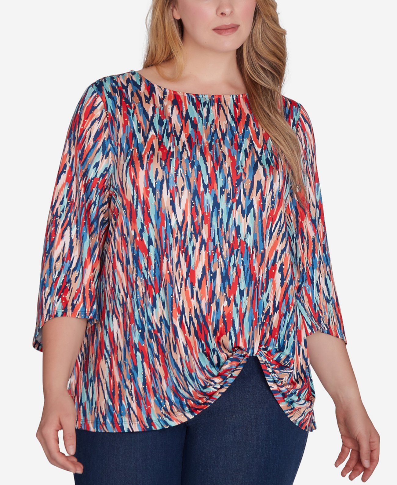 Женская Футболка Ruby Rd. Plus Size Scoop Neck Ikat Dew Drop Printed Knit Top Ruby Rd.