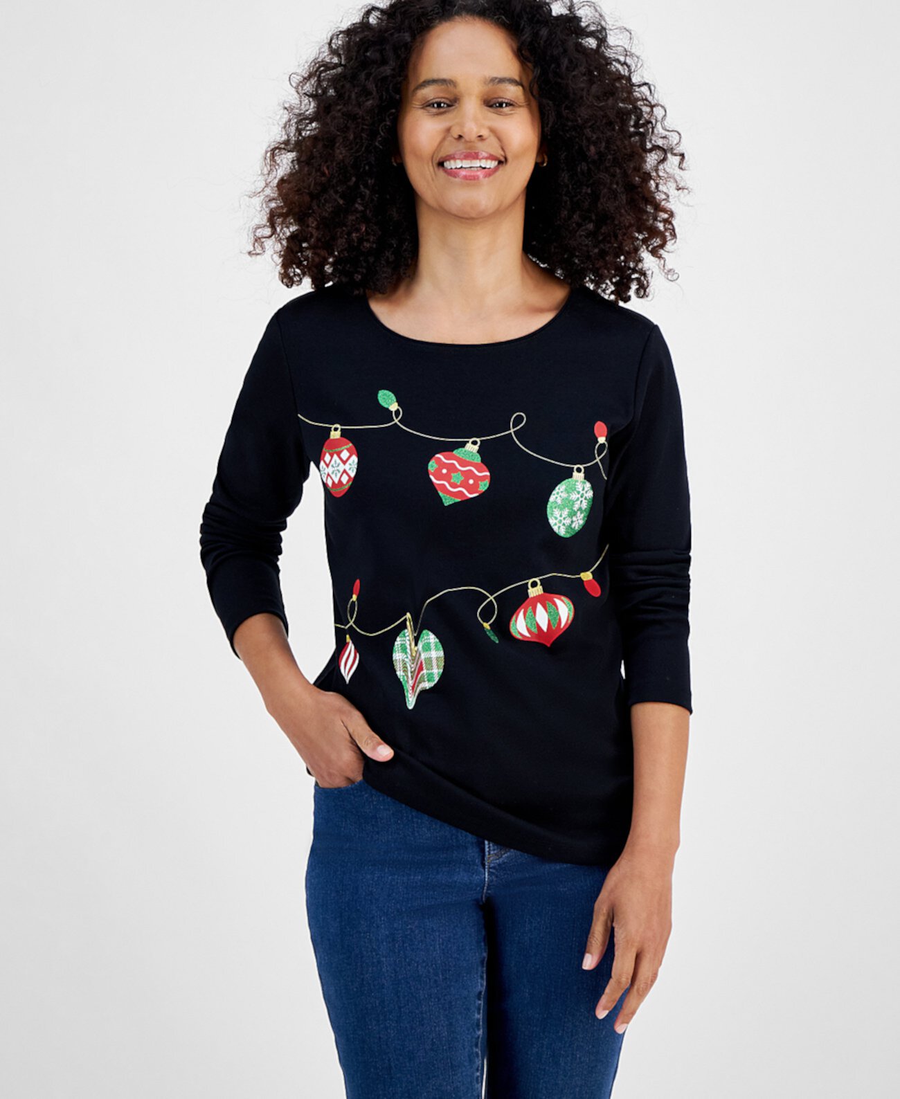 Women's Ornament String Long-Sleeve Top, Created for Macy's Holiday Lane