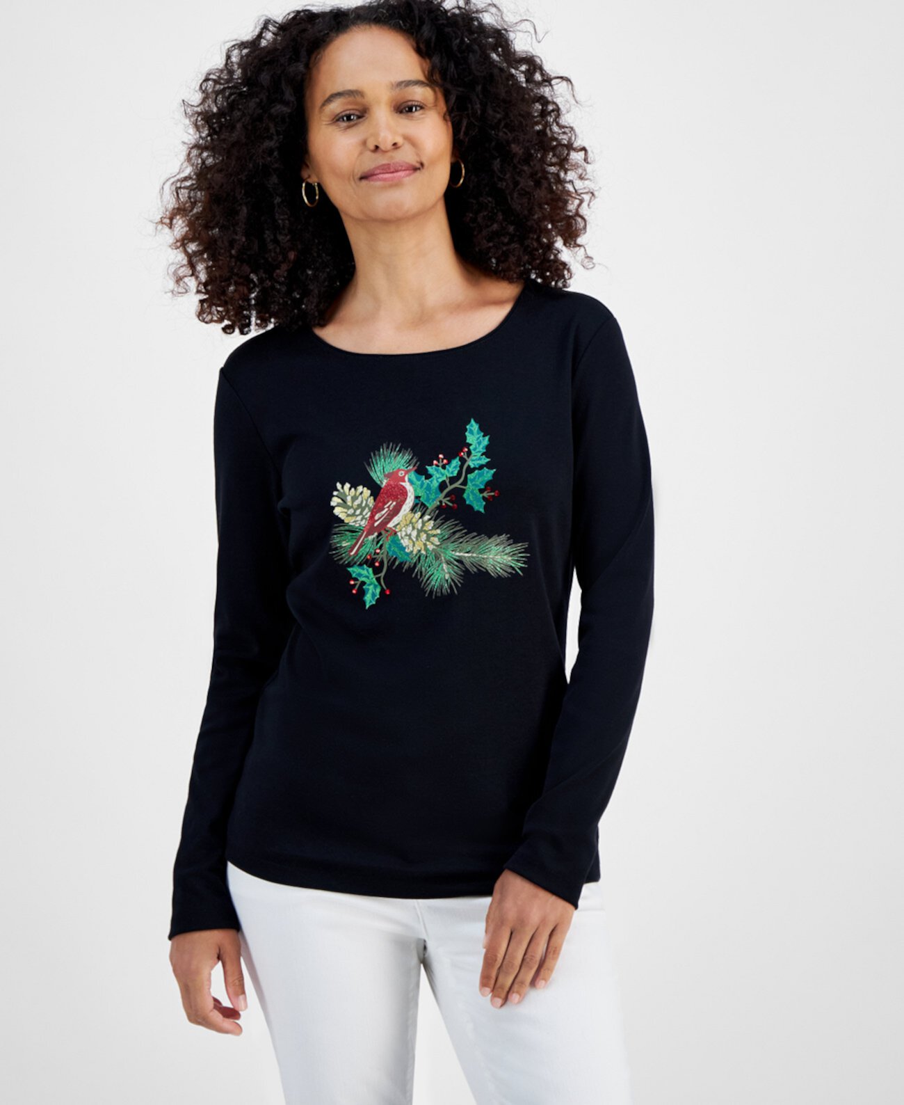 Women's Cardinal Shine Long-Sleeve Top, Created for Macy's Holiday Lane