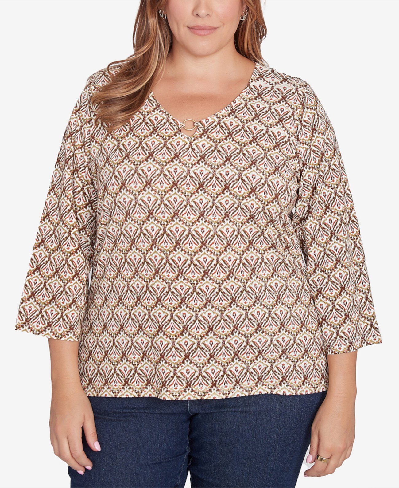 Женская Блузка HEARTS OF PALM Плюс Сайз Spice It Up Printed 3/4 Sleeve Top HEARTS OF PALM