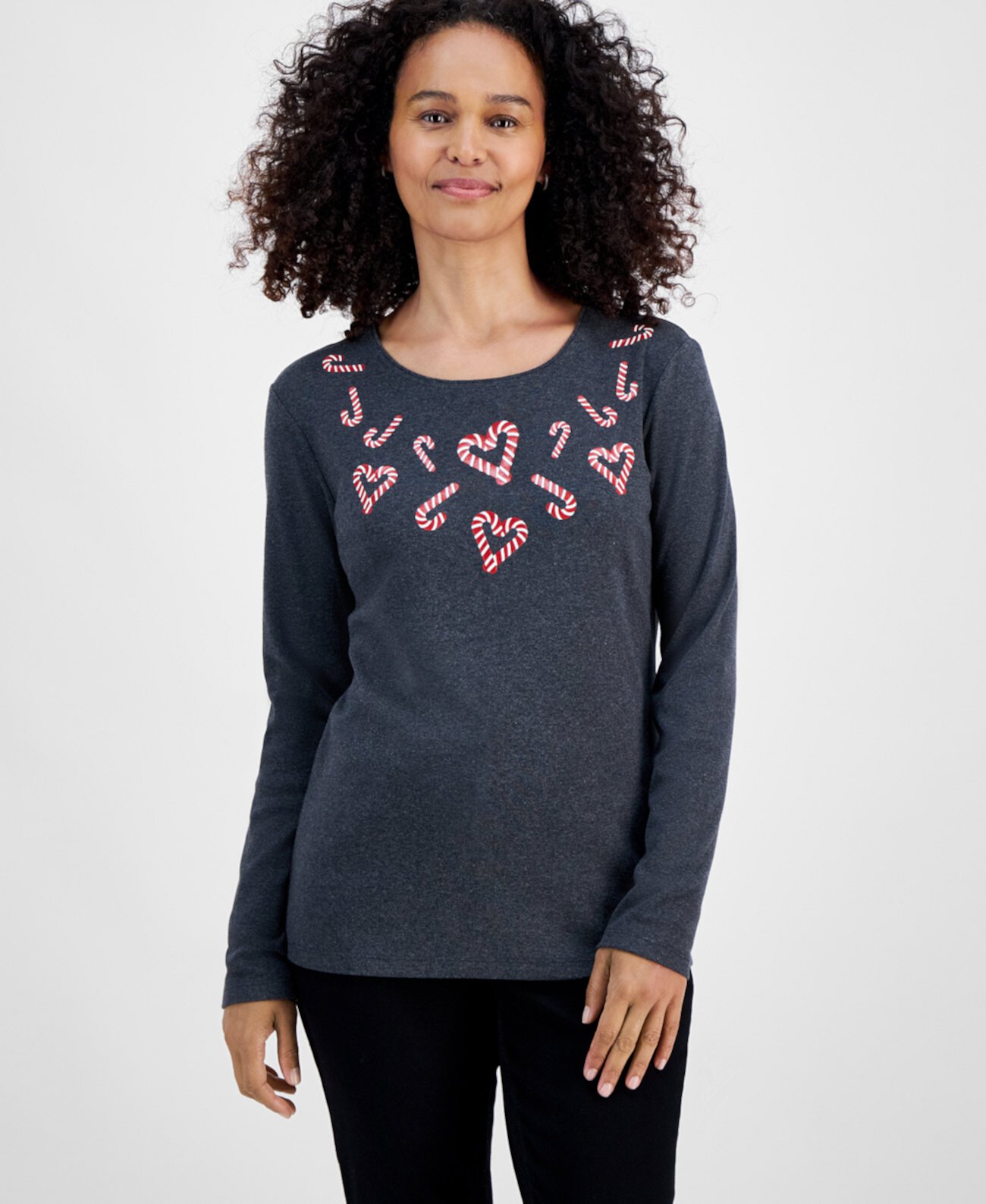 Women's Candy Cane Twist Long-Sleeve Top, Created for Macy's Holiday Lane