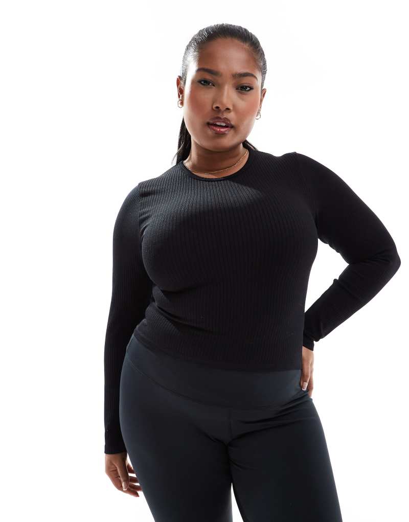 Женская Толстовка ASOS 4505 Icon Curve seamless rib long sleeve top в черном ASOS 4505