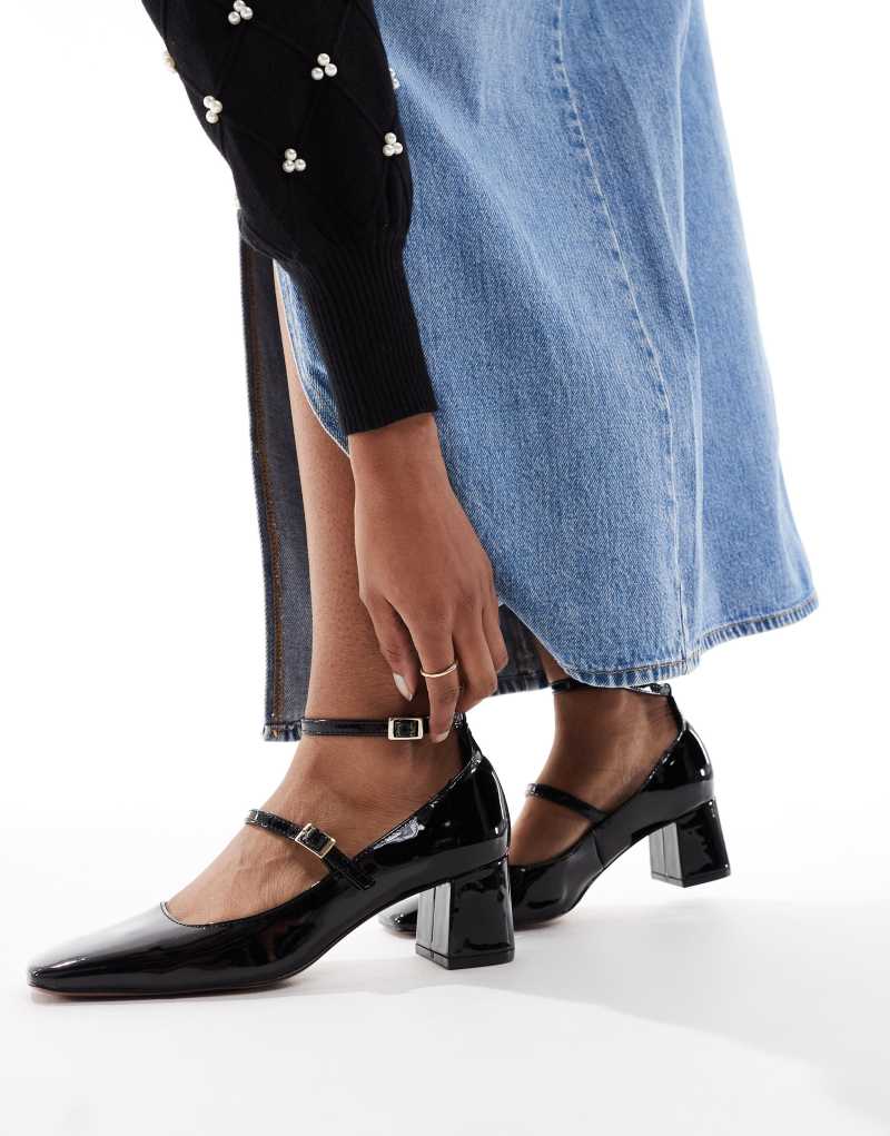 ASOS DESIGN Sheldon mary jane mid block heeled shoes in black  ASOS DESIGN