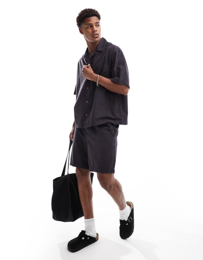 ASOS DESIGN wide linen shorts in washed black - part of a set ASOS DESIGN