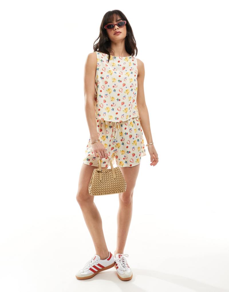 ASOS DESIGN linen look short in fruit print - part of a set ASOS DESIGN