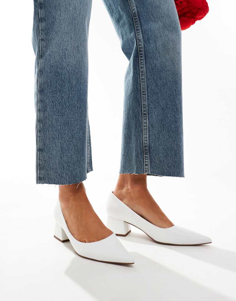 ASOS DESIGN Saint block mid heeled shoes in white ASOS DESIGN