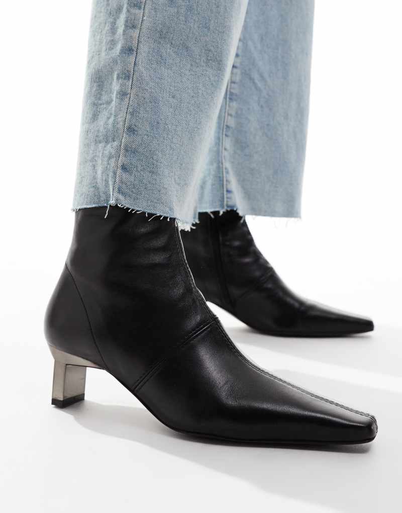 ASOS DESIGN Rise premium leather boots with metal heel detail in black ASOS DESIGN