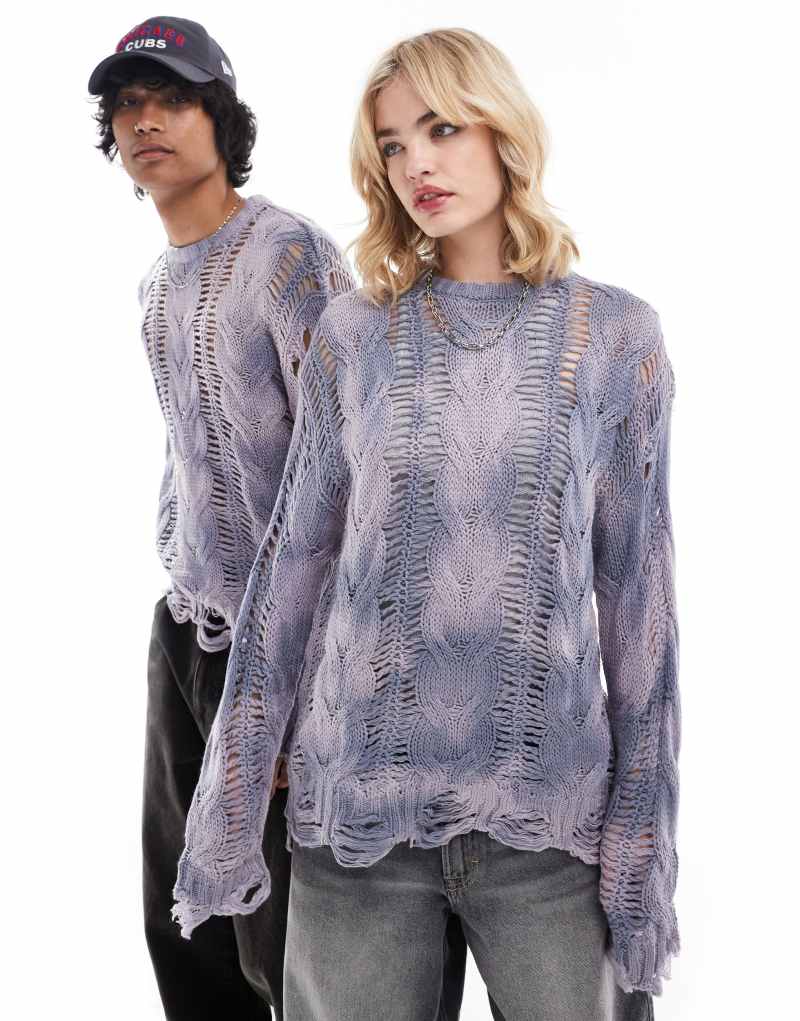  Свитер Collusion Oversized Bleached Cable Knit в синем Collusion