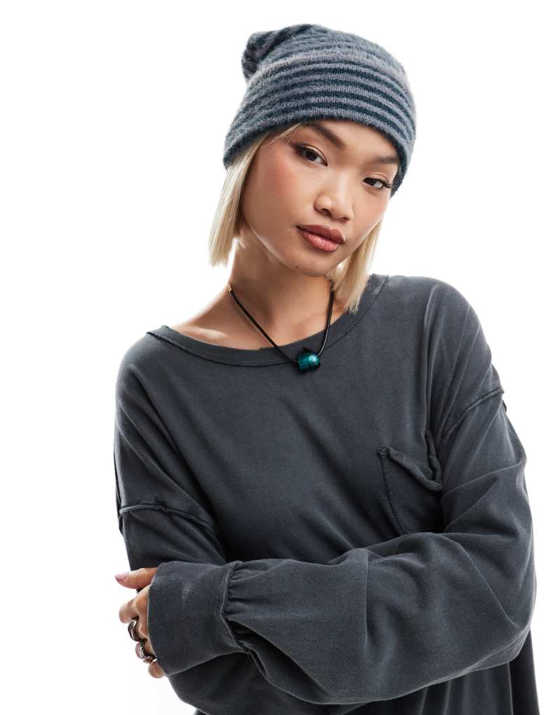 COLLUSION oversized fluffy beanie in blue stripe Collusion