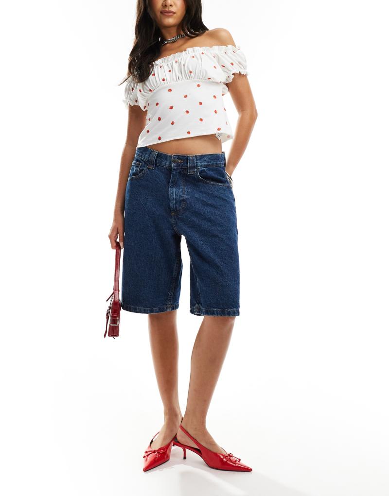 Motel low rise denim jorts in blue stone Motel