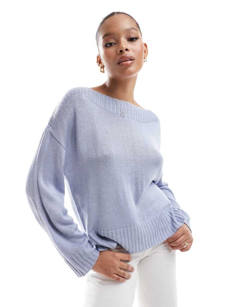 Stradivarius boat neck sweater in light blue Stradivarius