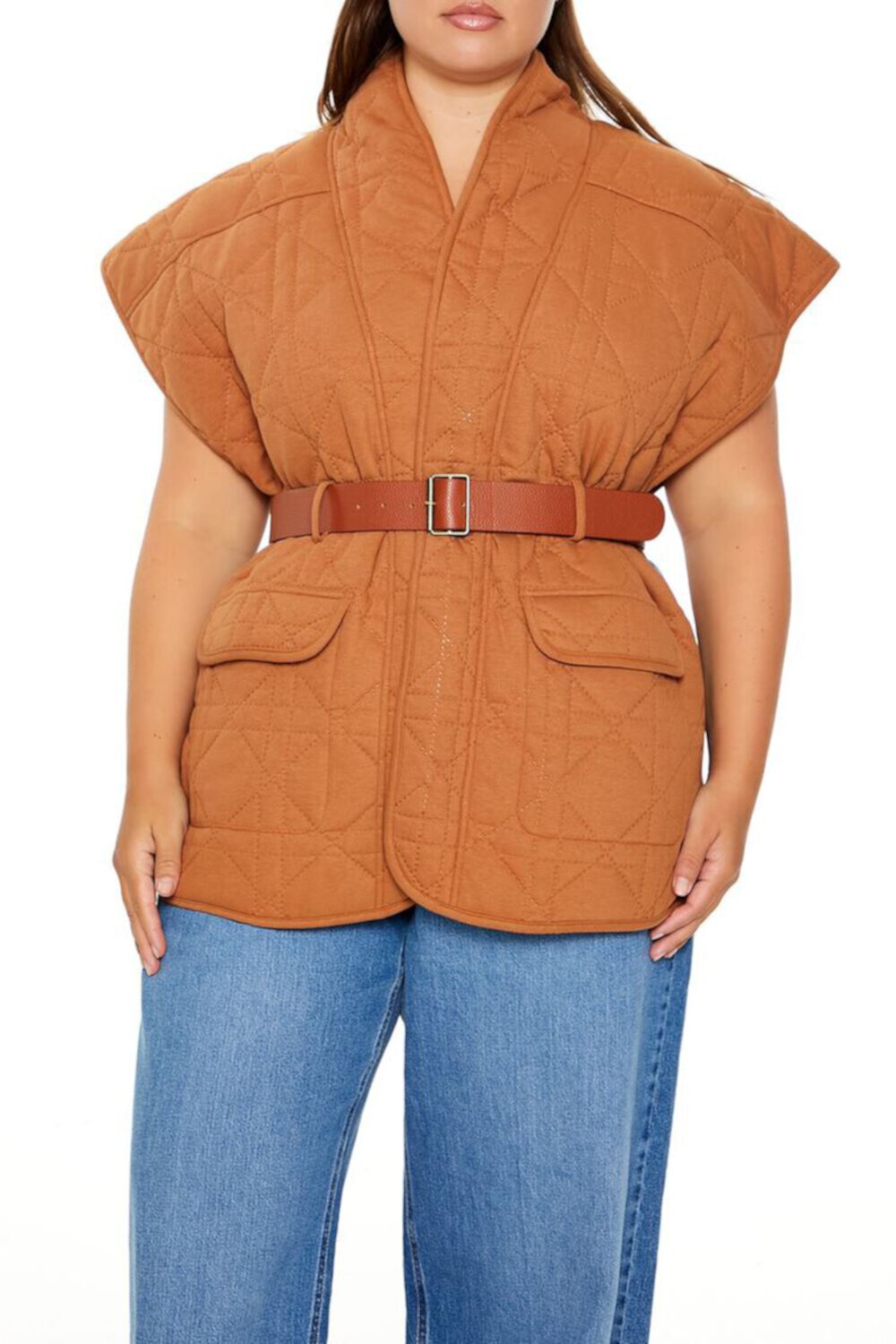 Plus Size Quilted Belted Vest FOREVER21