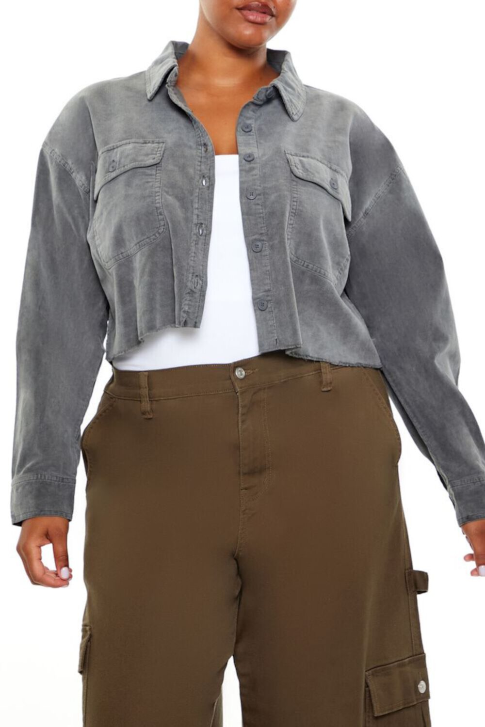 Plus Size Cropped Corduroy Shirt FOREVER21