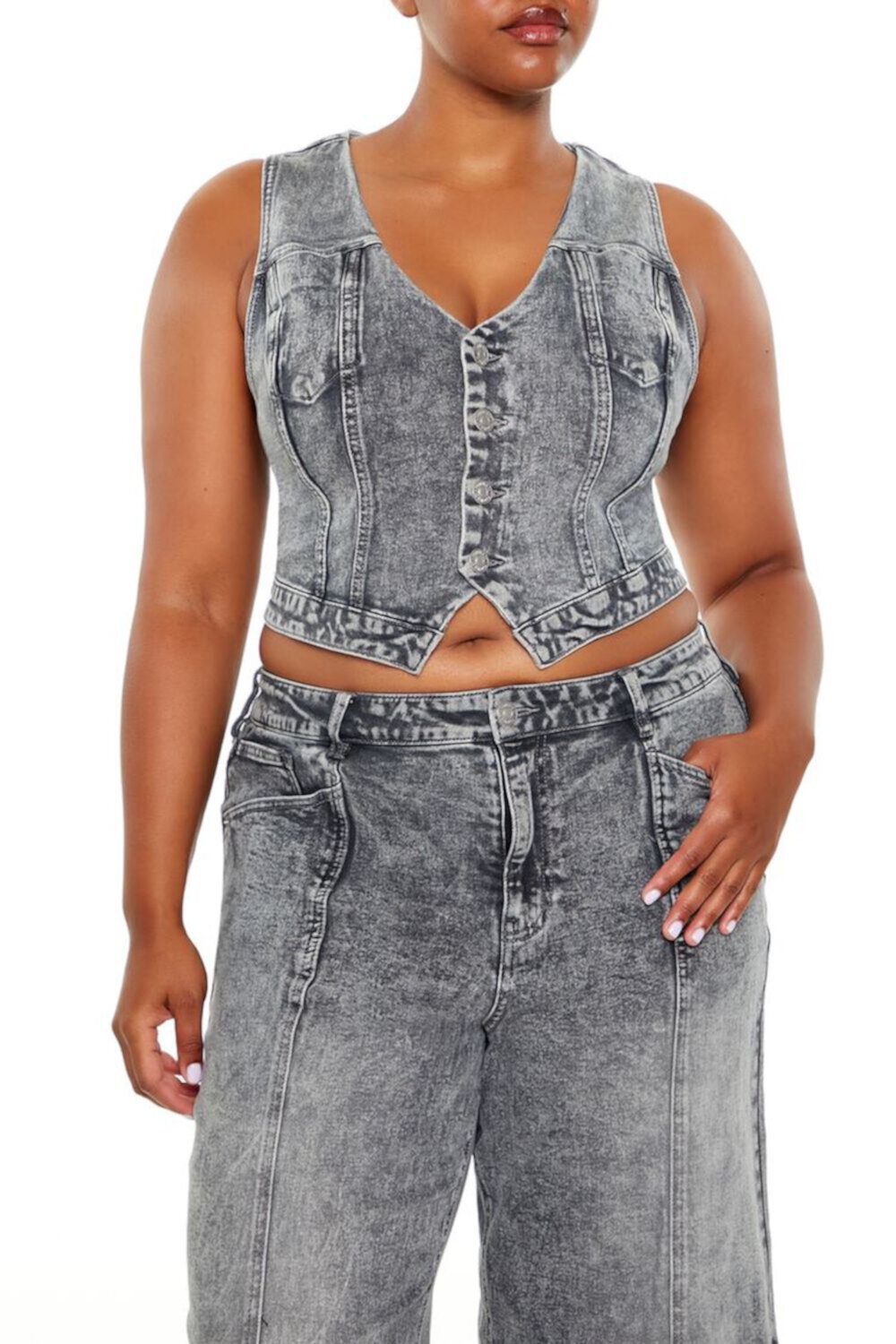 Plus Size Cropped Denim Vest FOREVER21