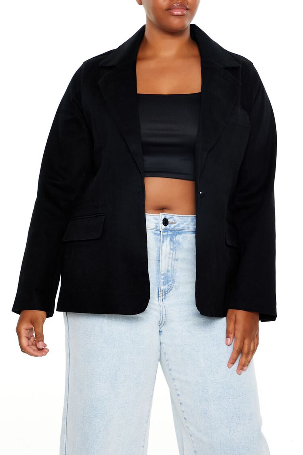 Plus Size Notched Denim Blazer FOREVER21