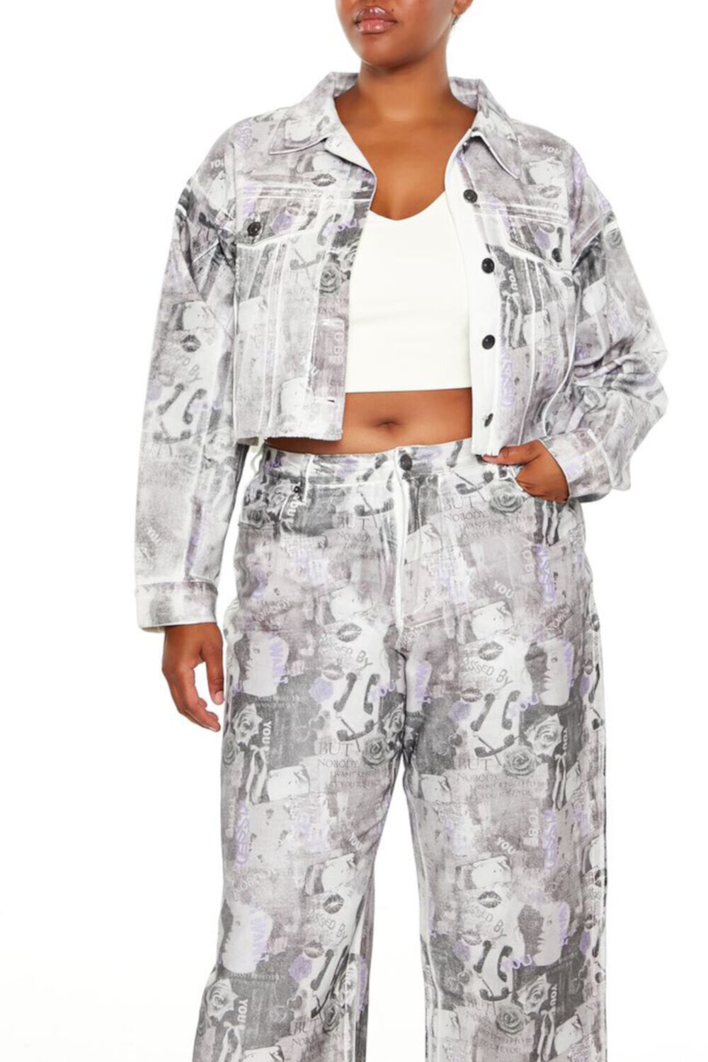 Plus Size Abstract Trucker Jacket FOREVER21