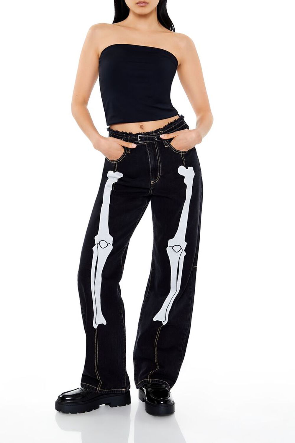 Женские Прямые джинсы FOREVER21 Skeleton High-Rise 90S-Fit FOREVER21