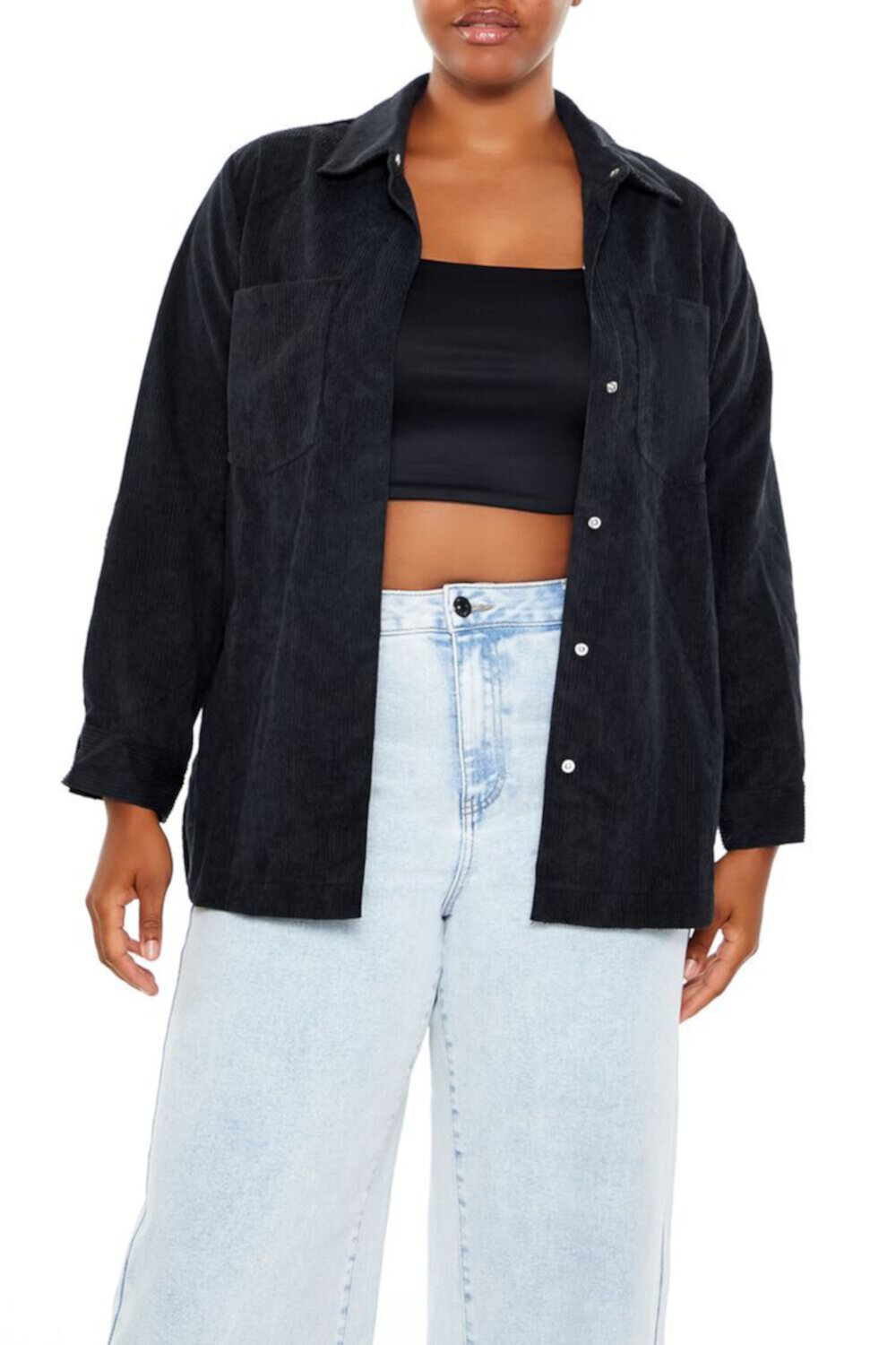 Plus Size Curved-Hem Shacket FOREVER21