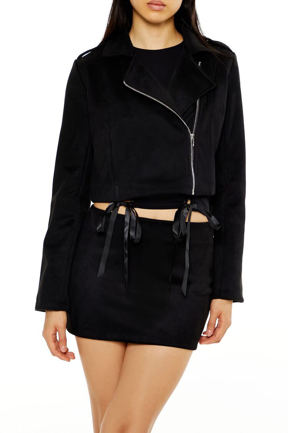 Женская Кожаная куртка и косуха FOREVER21 Cropped Faux Suede Moto Jacket FOREVER21