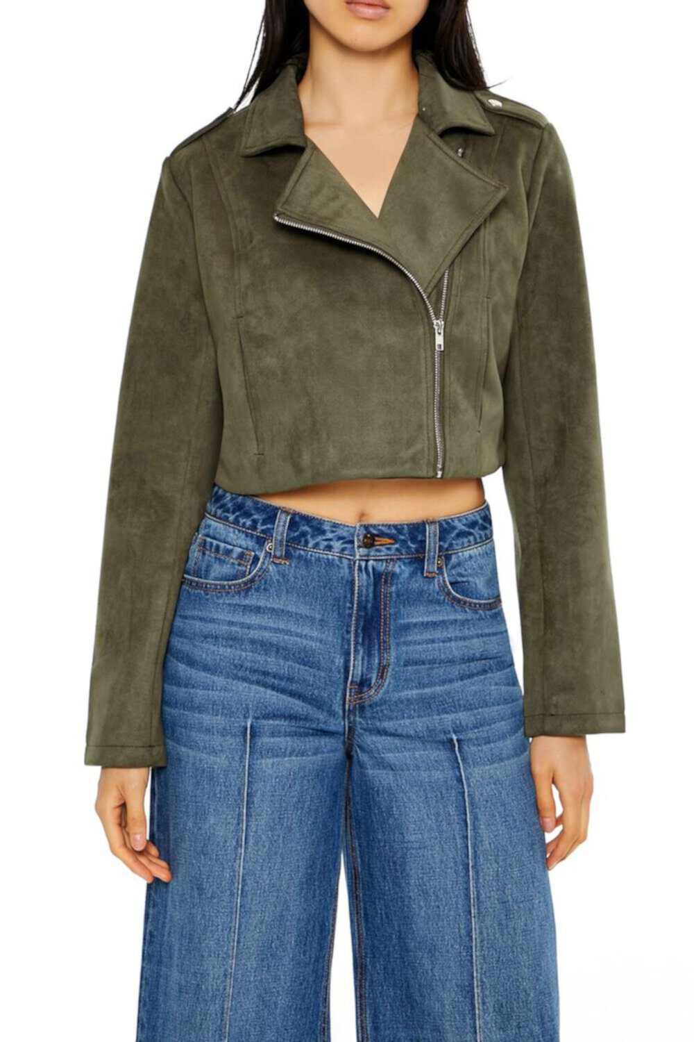 Женская Кожаная куртка и косуха FOREVER21 Cropped Faux Suede Moto Jacket FOREVER21