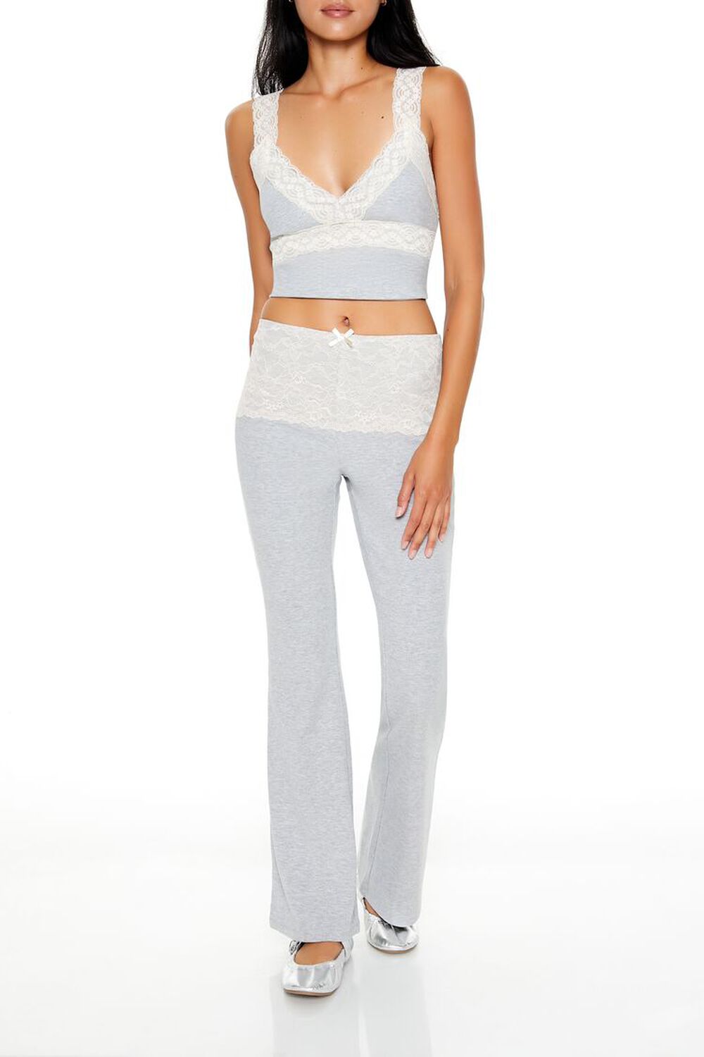 Lace-Trim Flare Pants FOREVER21