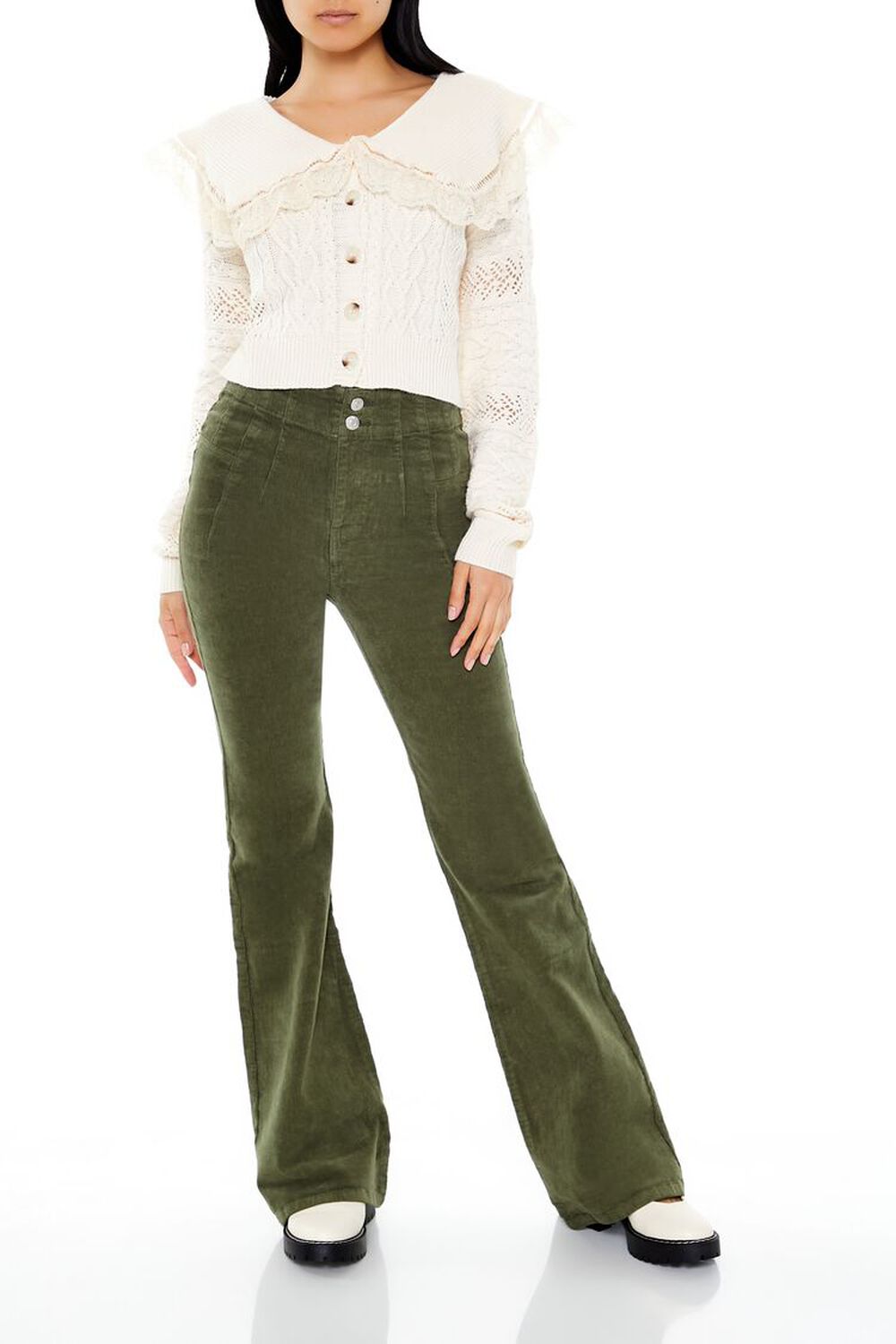 High-Rise Corduroy Flare Pants FOREVER21