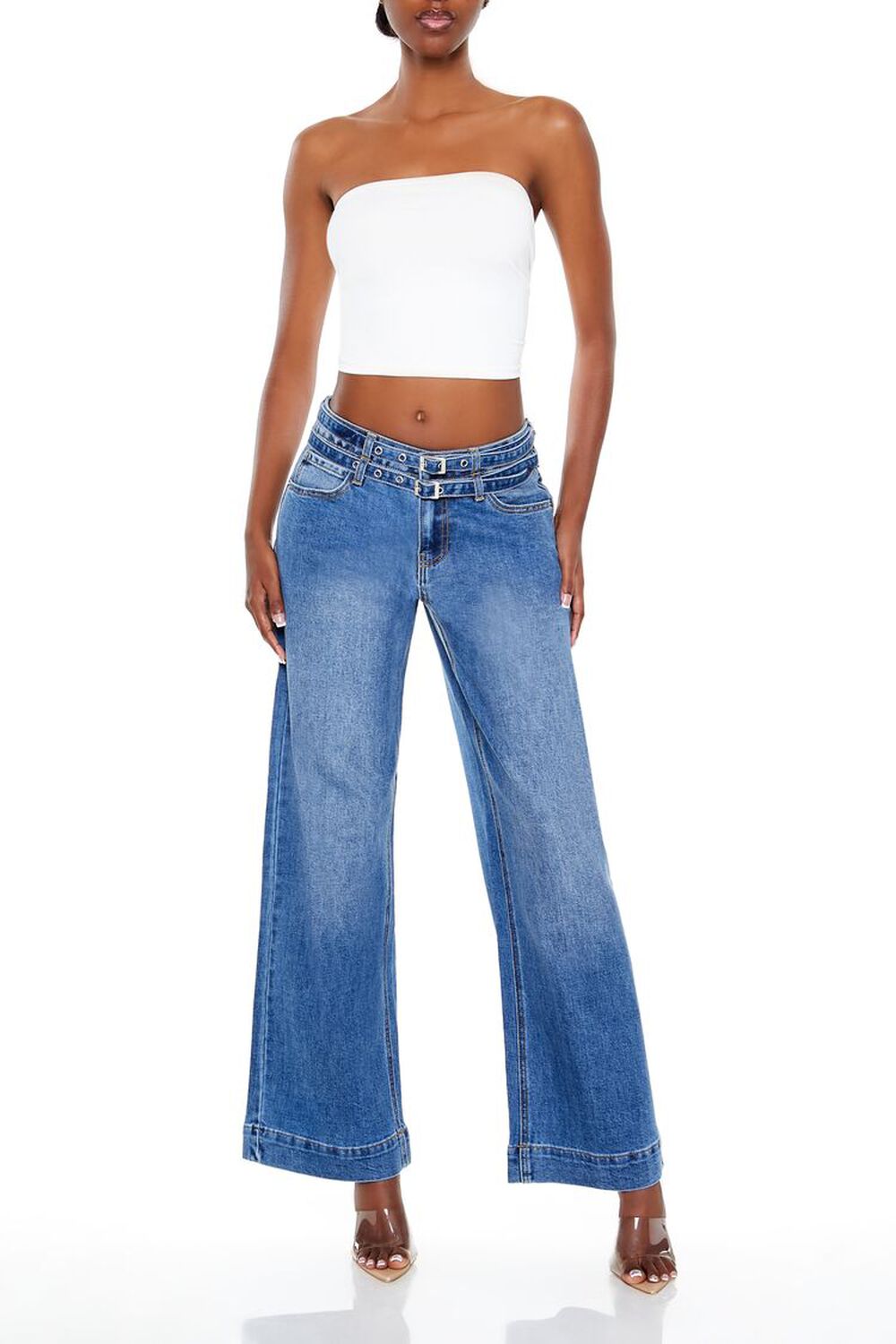 Женские Широкие джинсы FOREVER21 Belted Low-Rise Baggy Jeans FOREVER21