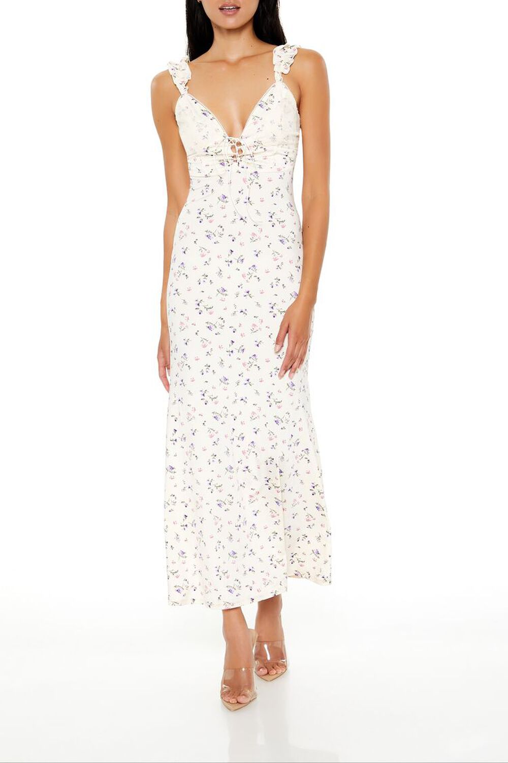 Plunging Ditsy Floral Maxi Dress FOREVER21