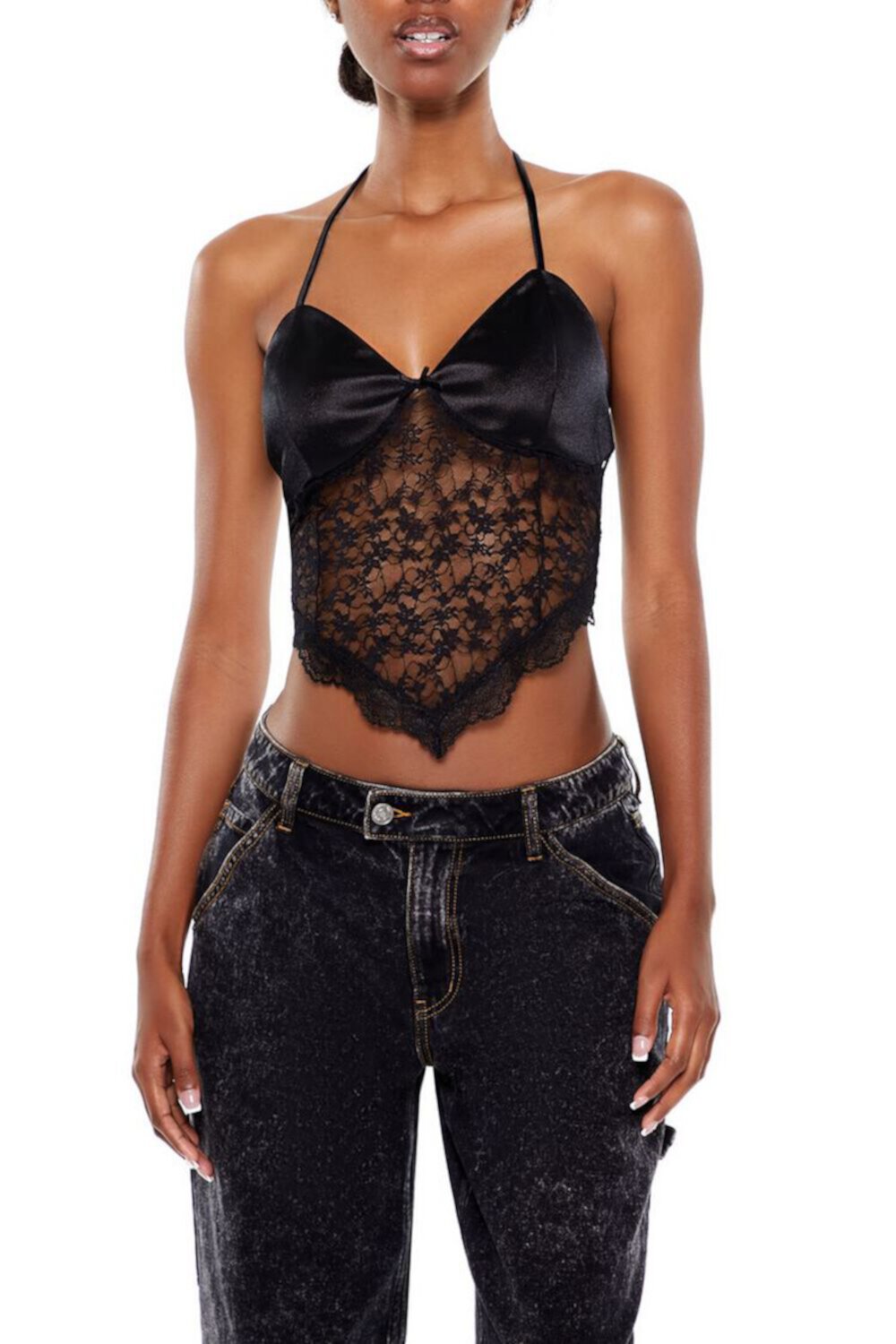 Sheer Lace Halter Crop Top FOREVER21