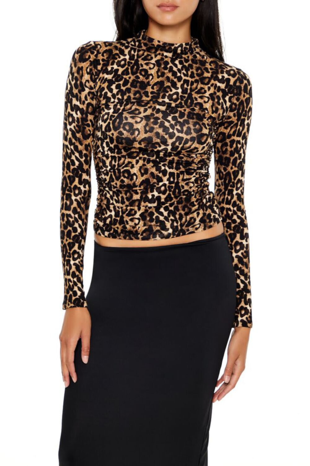 Leopard Print Mock Neck Crop Top FOREVER21