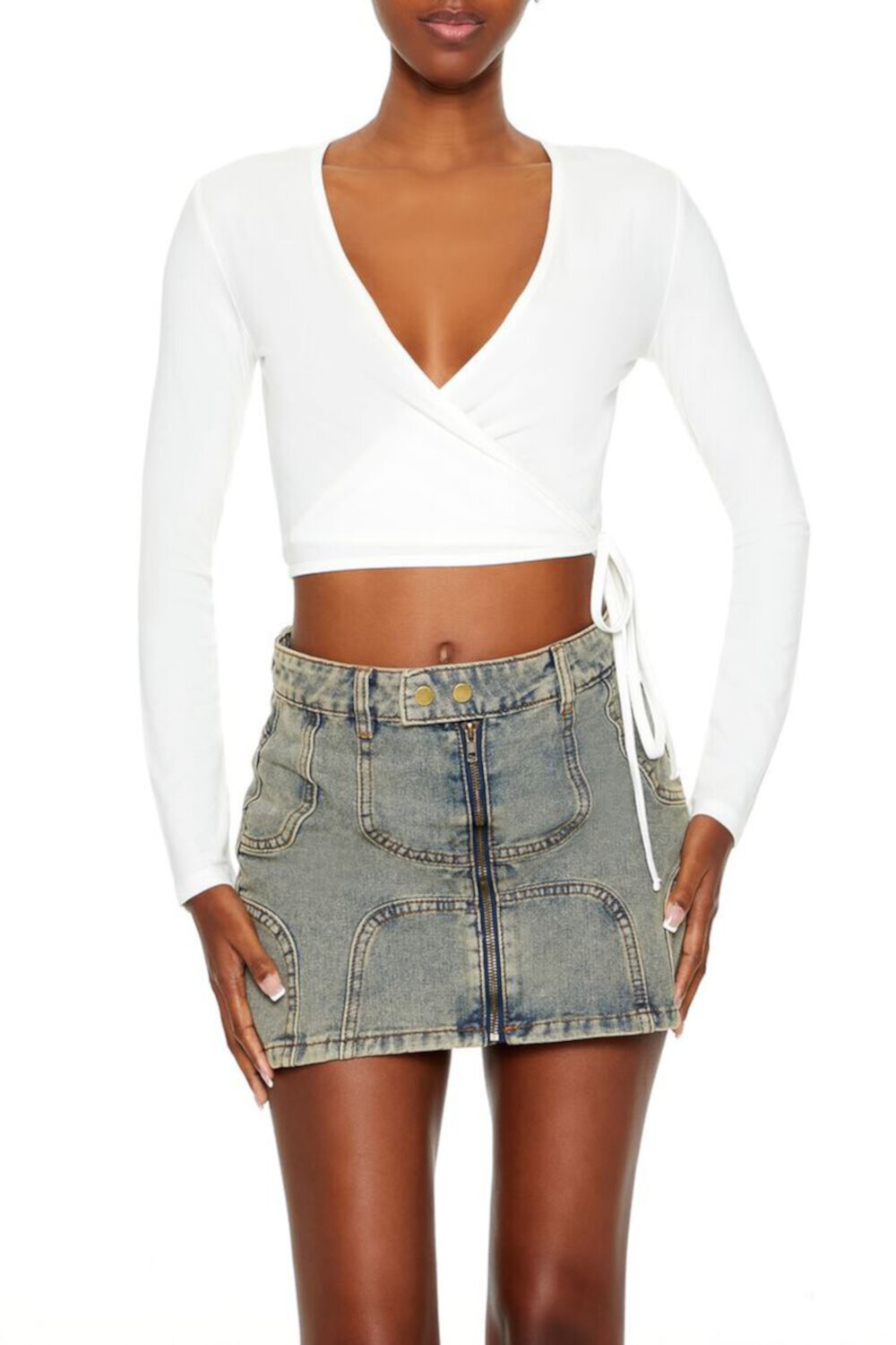 Ribbed Knit Wrap Crop Top FOREVER21