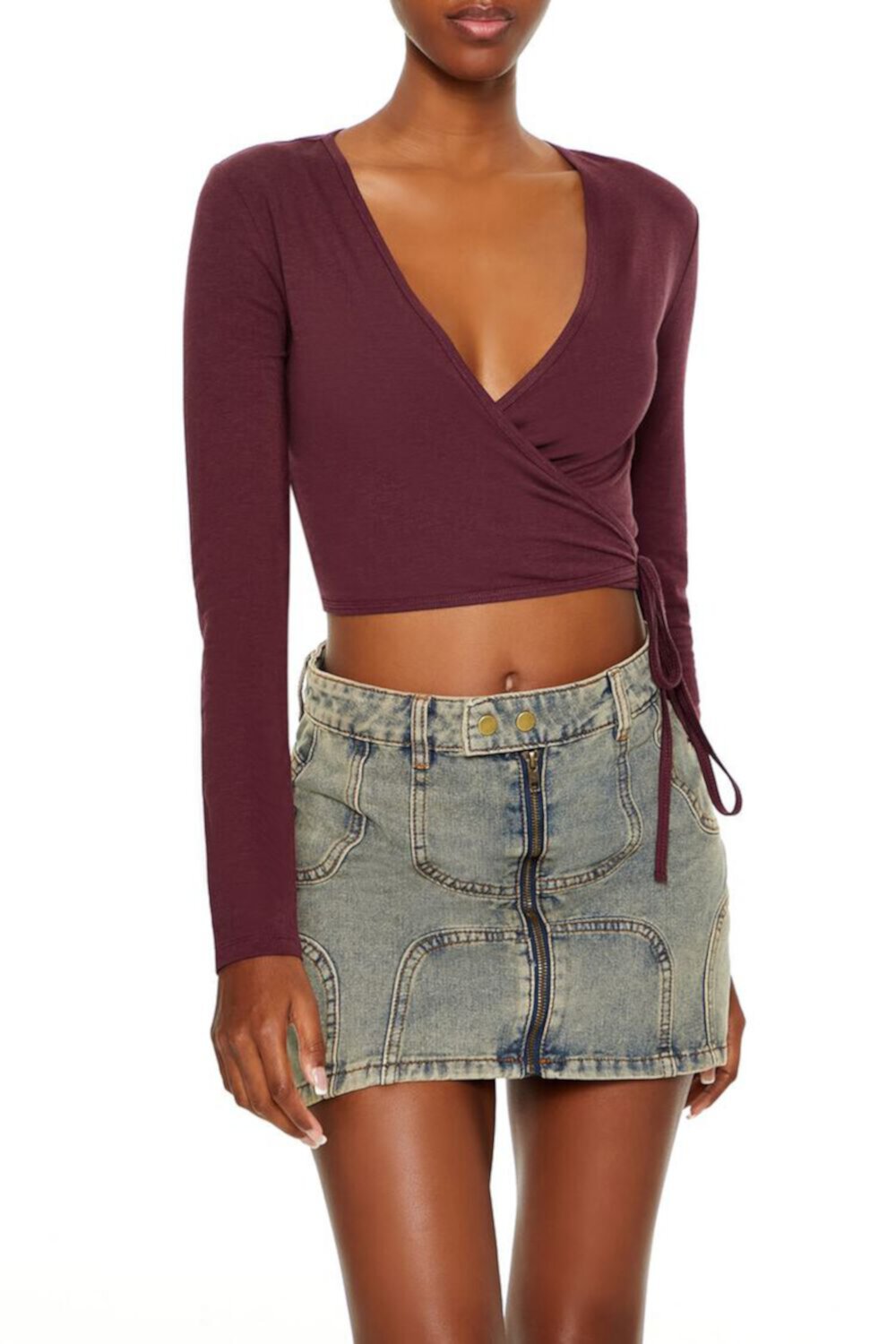 Ribbed Knit Wrap Crop Top FOREVER21