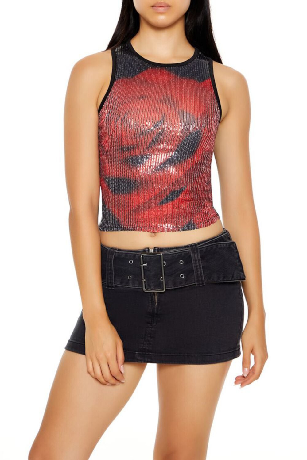 Rose Sequin Cropped Tank Top FOREVER21