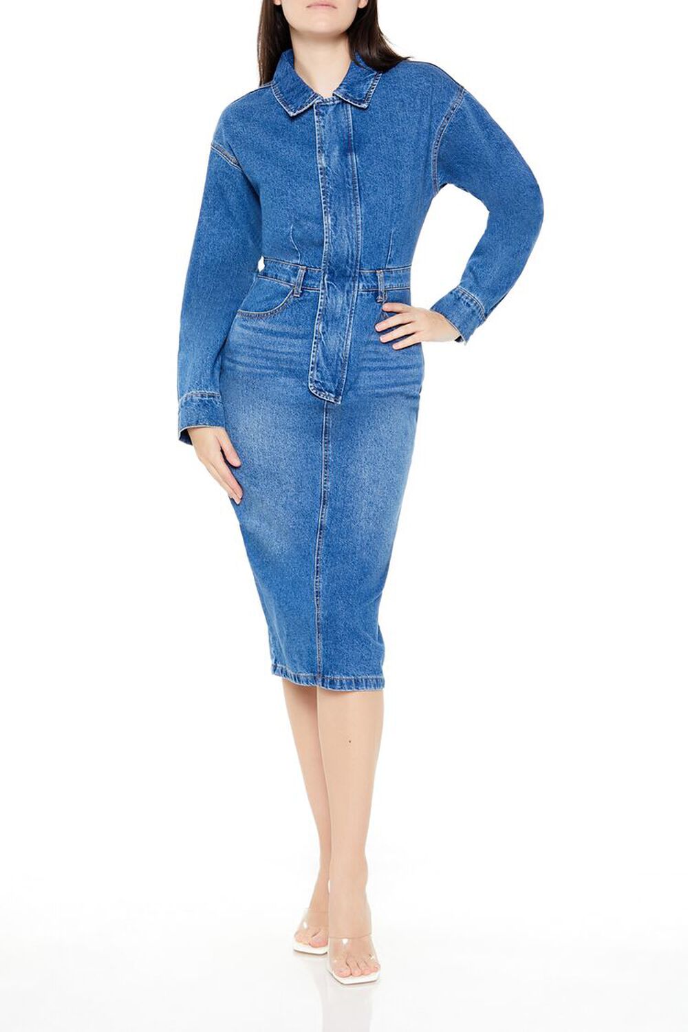 Denim Button-Front Midi Dress FOREVER21