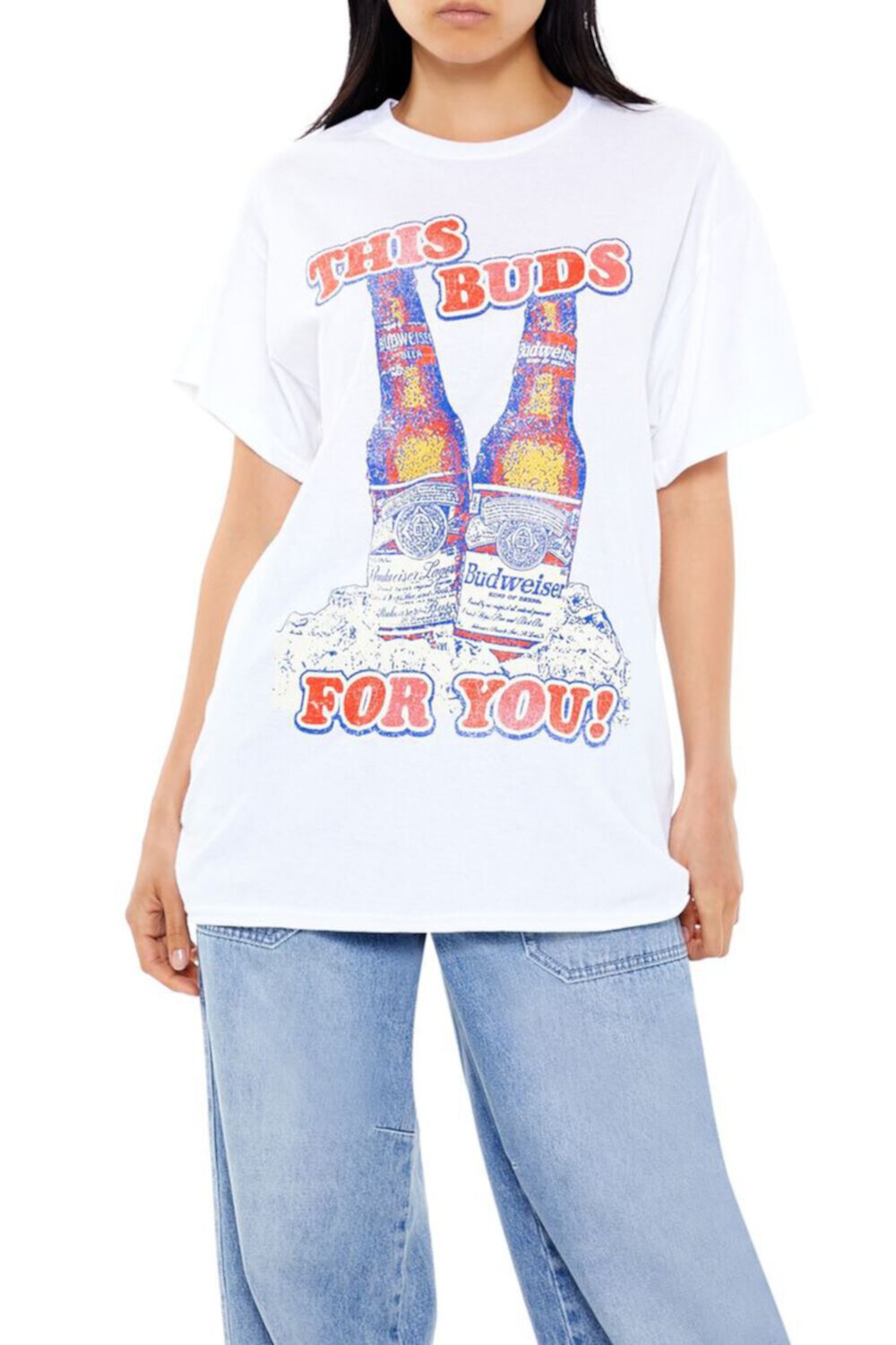 Женская Футболка FOREVER21 Oversized Budweiser Graphic FOREVER21