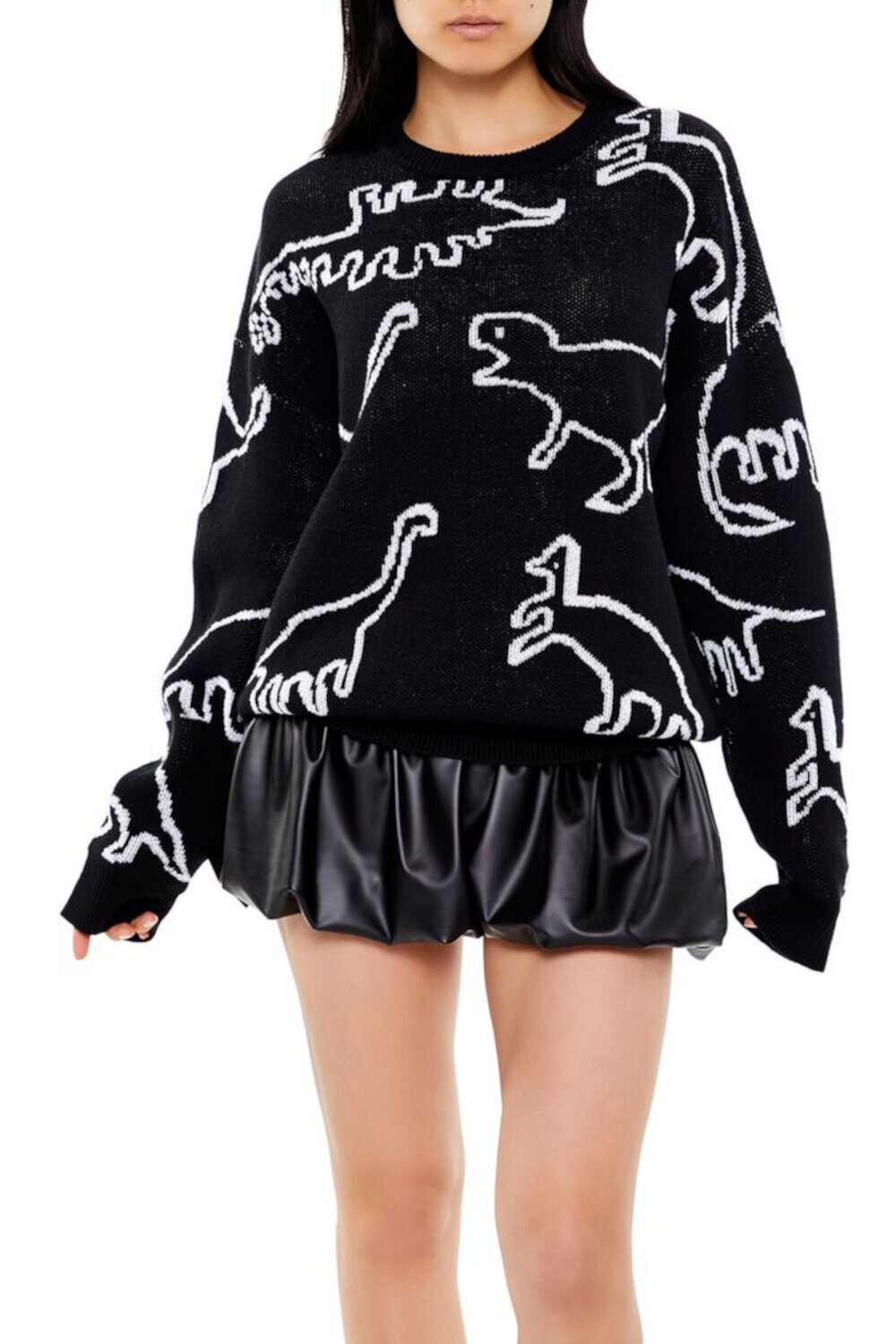 Dinosaur Print Drop-Sleeve Sweater FOREVER21