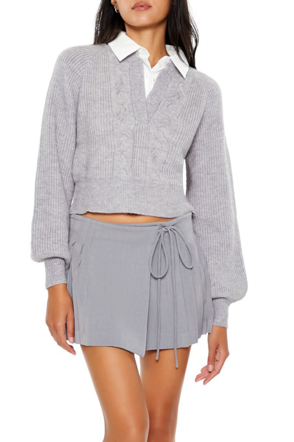 Cropped Cable Knit Combo Sweater FOREVER21