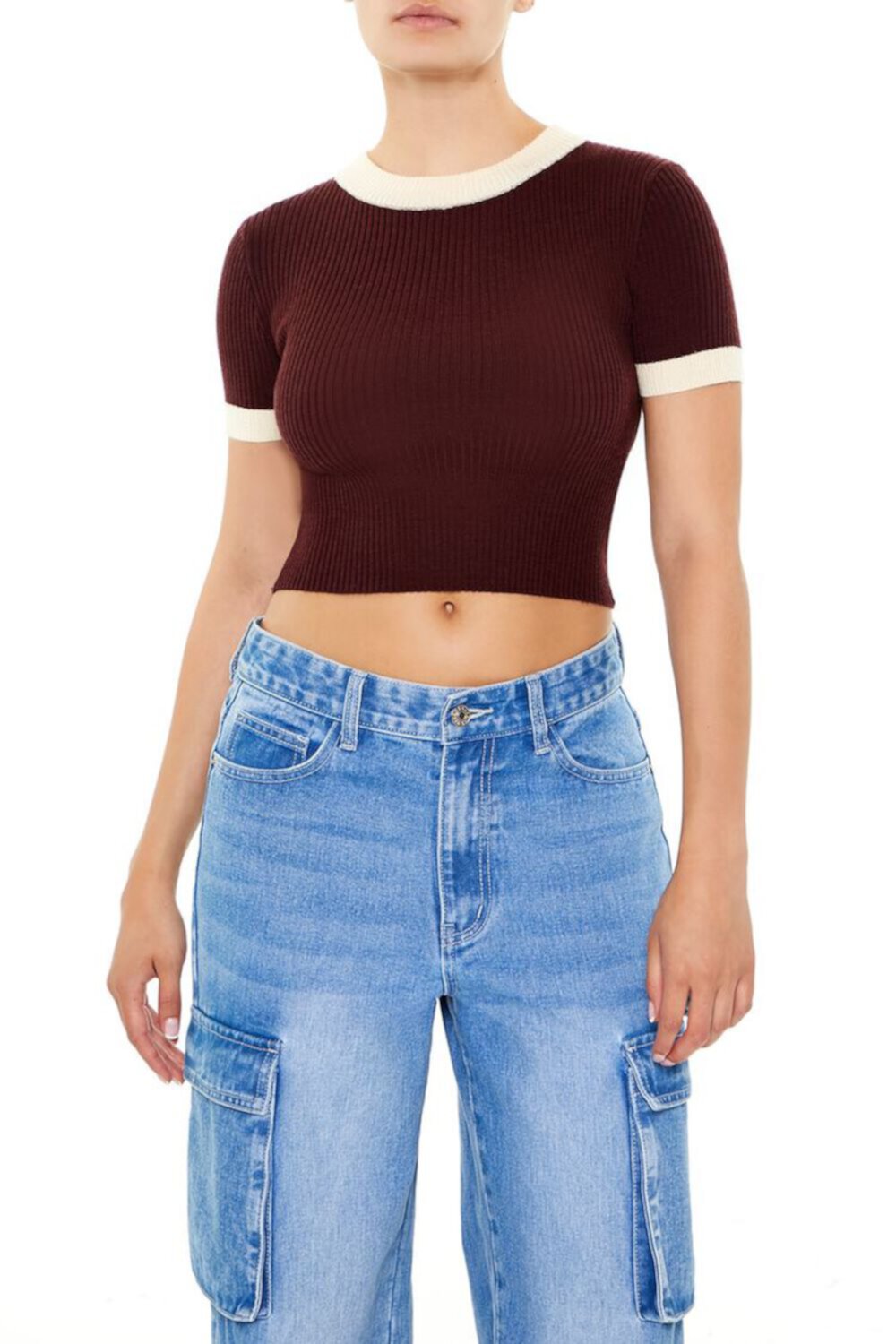 Sweater-Knit Ringer Cropped Tee FOREVER21