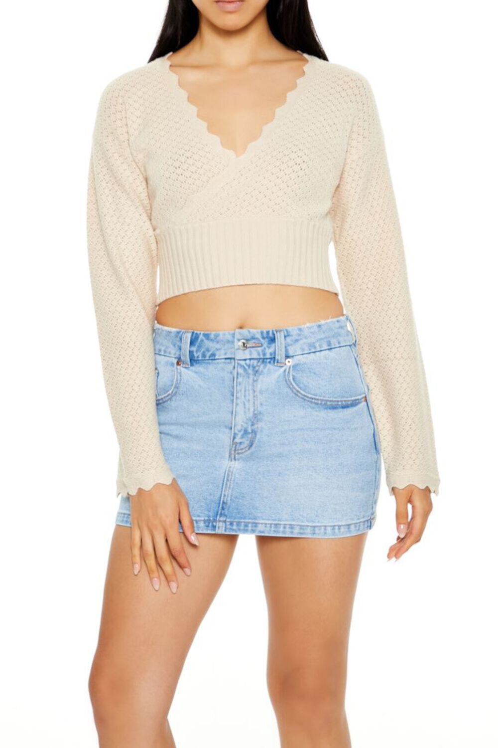 Textured Surplice Cropped Sweater FOREVER21