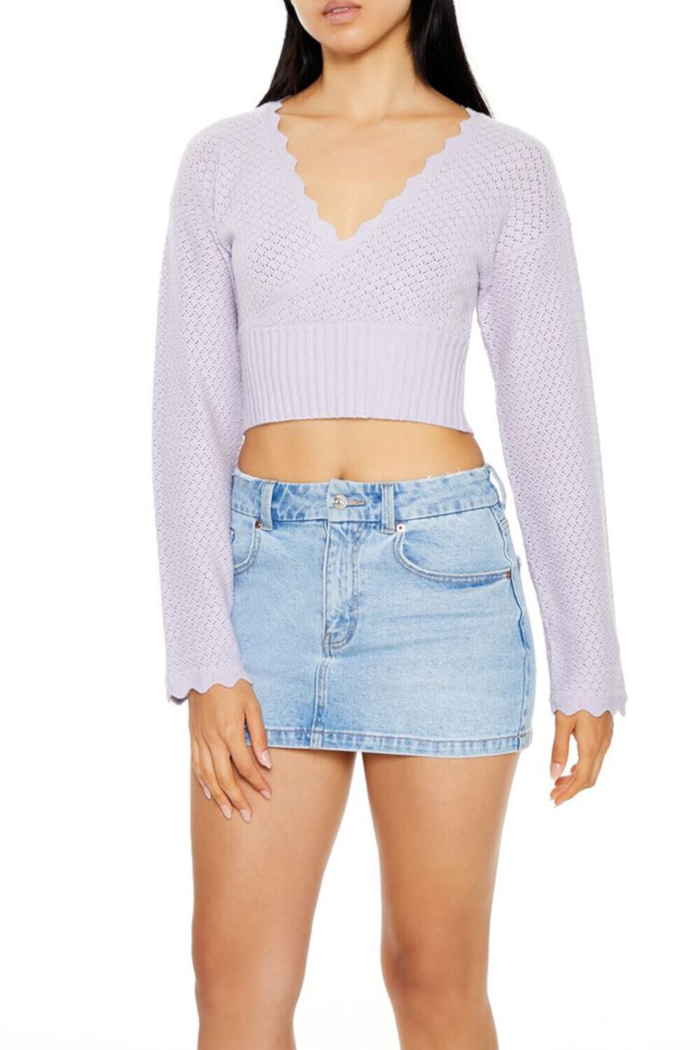 Textured Surplice Cropped Sweater FOREVER21