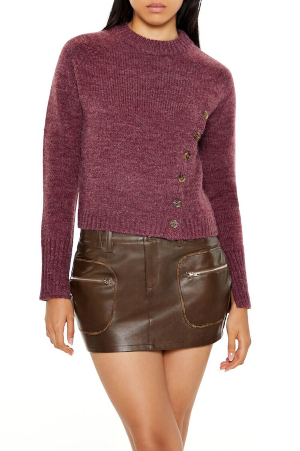 Marled Button-Front Sweater FOREVER21