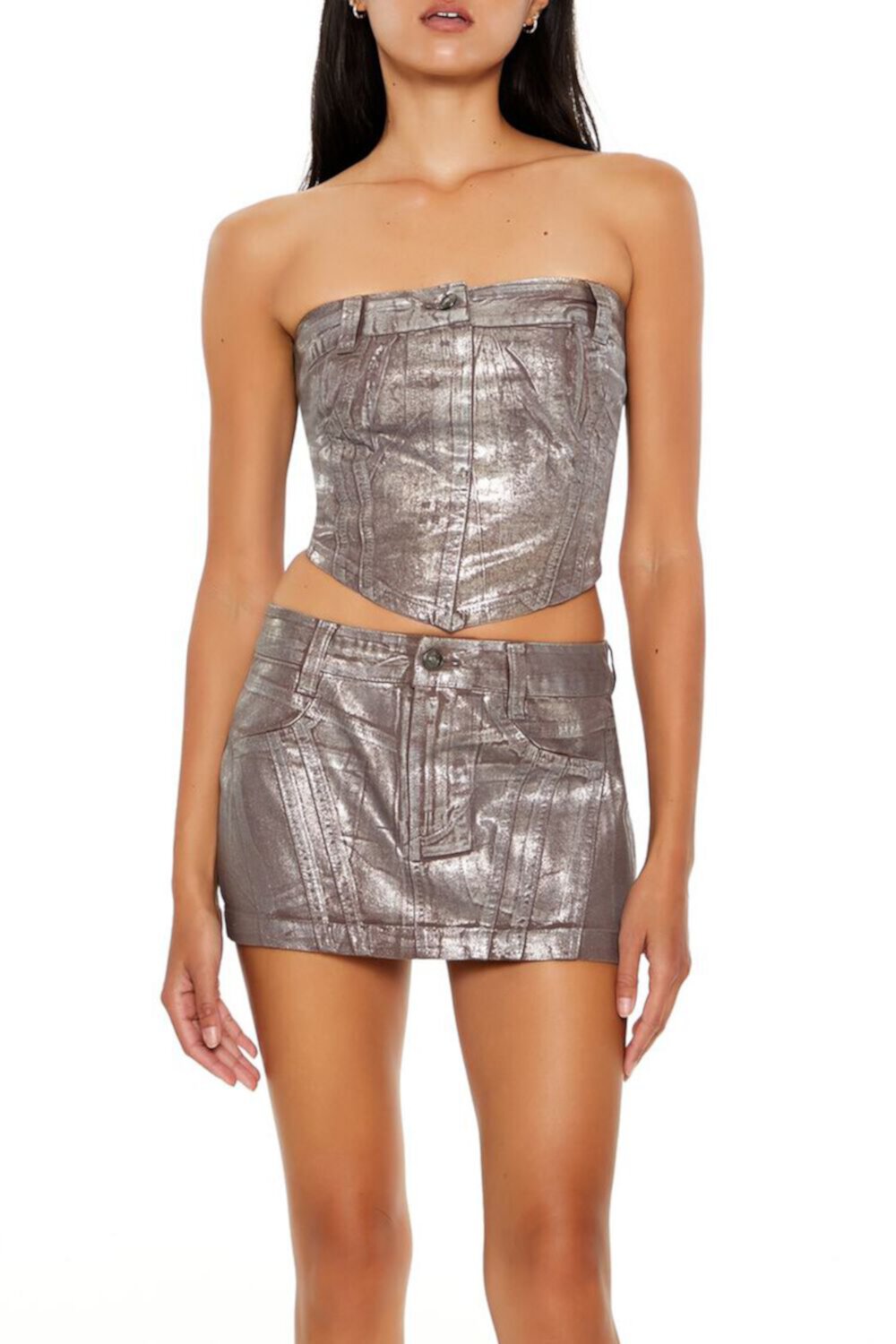 Metallic Denim Tube Top FOREVER21